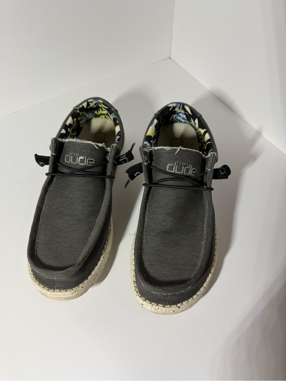 Hey Dude Mens Gray Slip-On Sneakers with Speckled Cream Sole - Picture 6 of 7